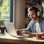Kleines Unternehmen plant digitales Wachstum mit Laptop und Online-Marketing