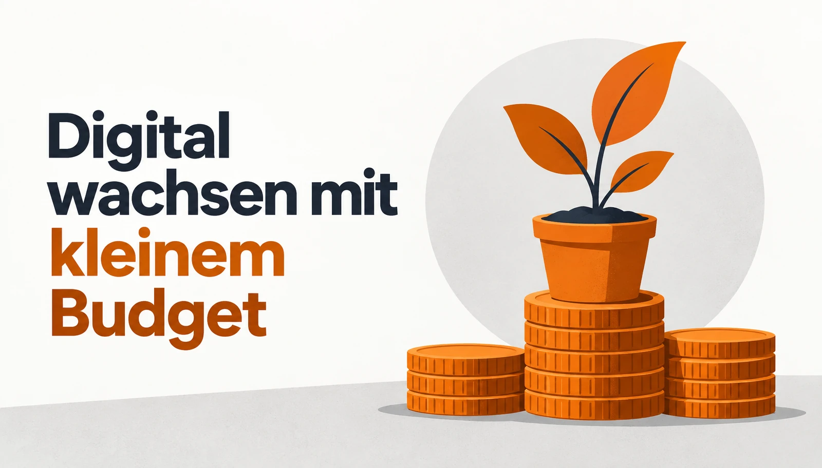 Junger Baum, der aus einem Stapel Münzen wächst – Symbol für digitales Wachstum mit kleinem Budget