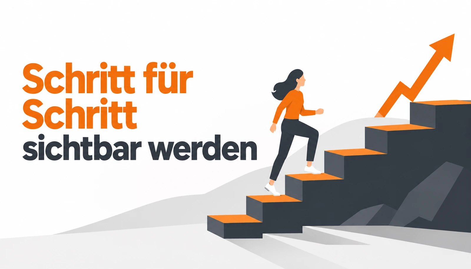 Person, die eine aufsteigende Treppe hinaufgeht – Symbol für schrittweise wachsende Sichtbarkeit im digitalen Marketing.